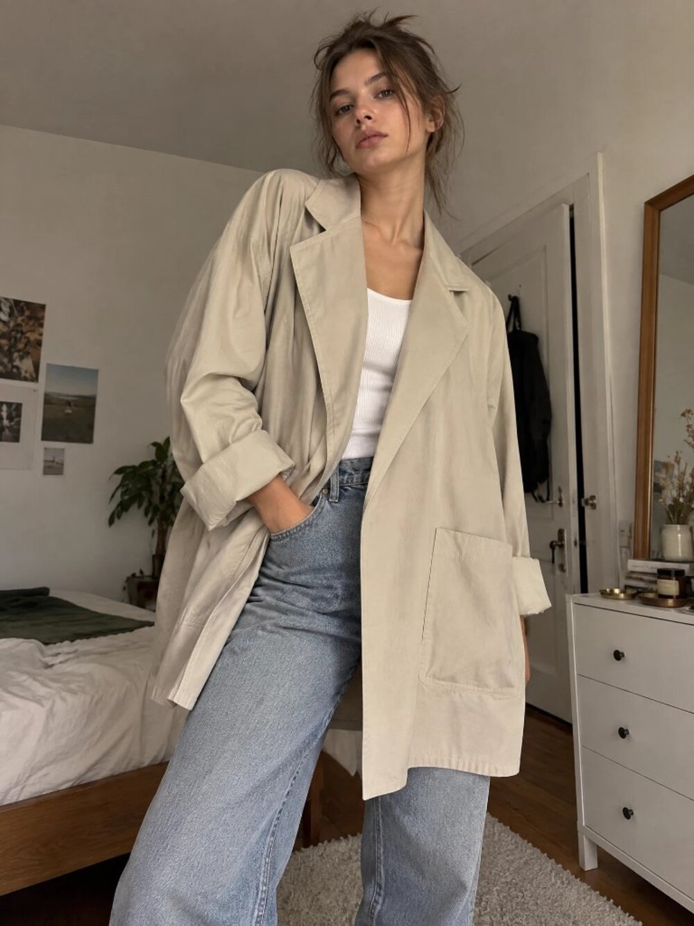 Gianfranco Ferre Open Front Oversized Trench Coat Duster Beige One Size